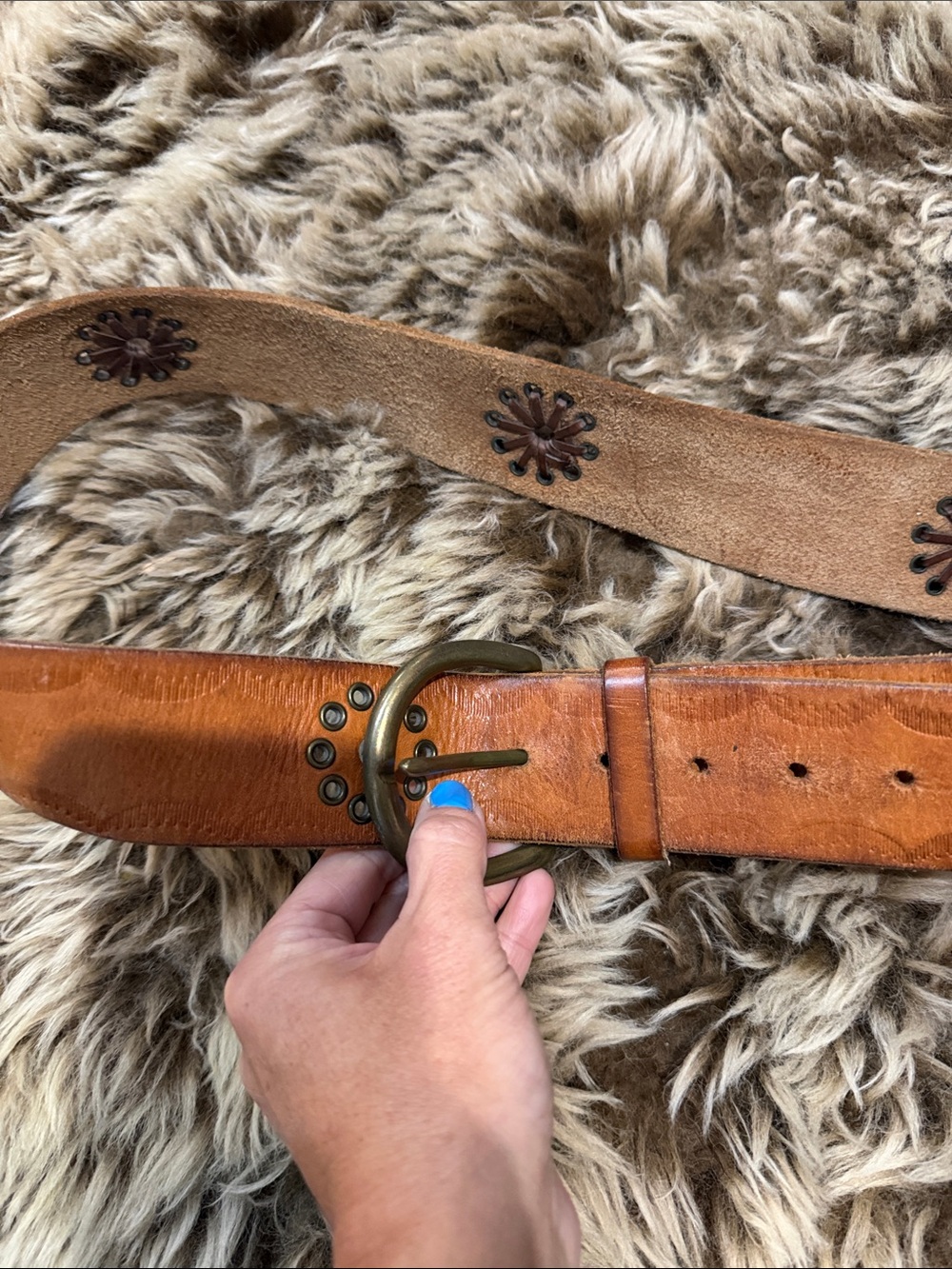 Vintage Leather Belt with Copper Accents